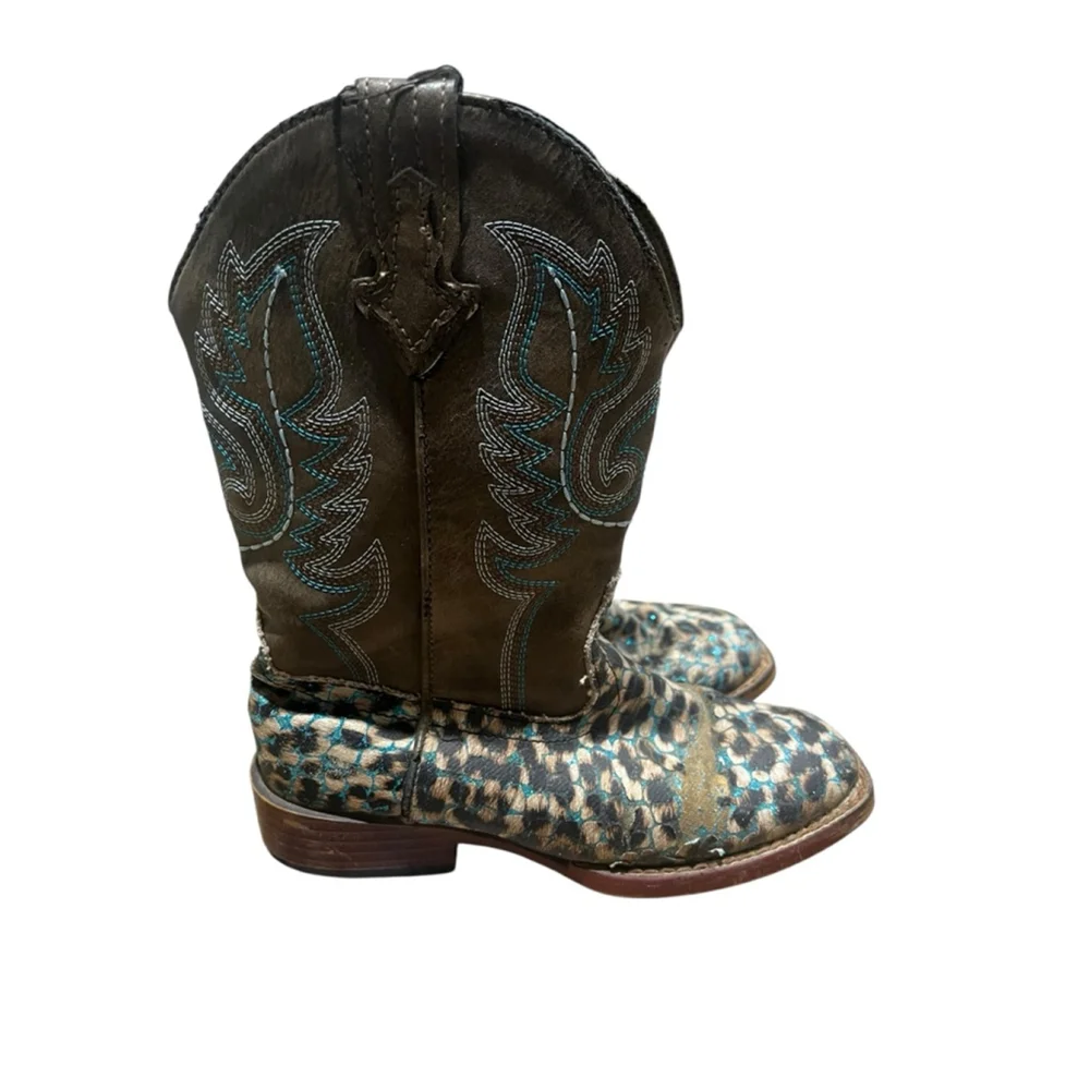 Roper Girls Size 13 Glitter Leopard Western Cowboy Boots Pull On Embroidery